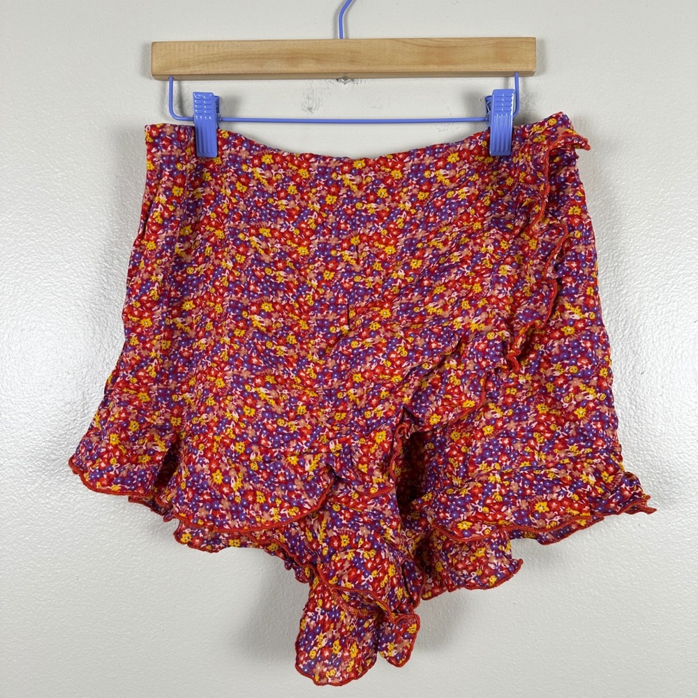 Patrons of Peace Women's M Skort Raspberry Floral Ruffle‎ Rayon NEW